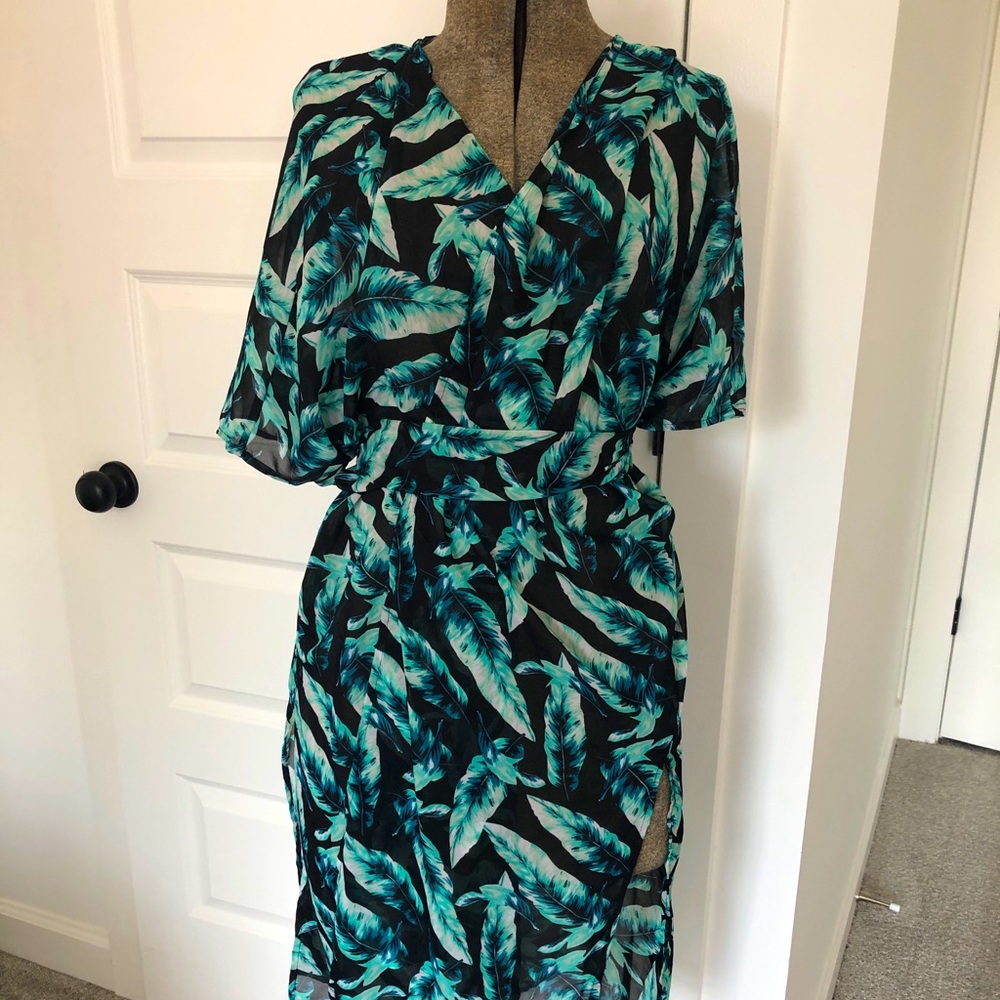 Swim Cover-Up Feather Print Beach Wear Sarong Teal